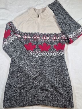 Sears Women's Zip Sweater Cardigan in Cream, Gray & Pink